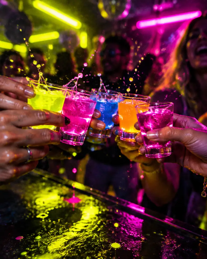 Shot colorati alzati al bar